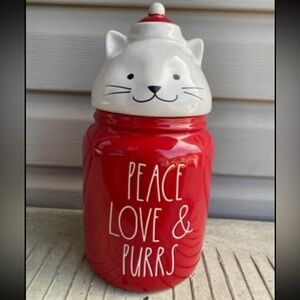 RAE DUNN BY MAGENTA Ceramic Pet Treat Canister PEACE LOVE & PURRS